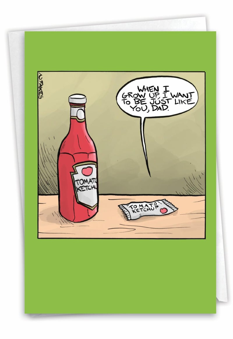 NobleWorks - 1 Funny Birthday Card Cartoons - Hilarious Comic Humor, Notecard with Envelope - Ketchup Dad C7290BFG - Image 1